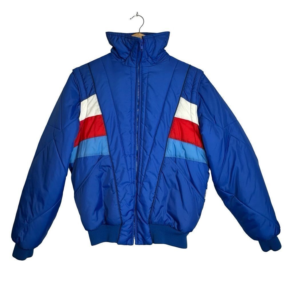 GLACIER BAY Vintage Ski Puffer Jacket Convertible Vest Blue Red White Size Small